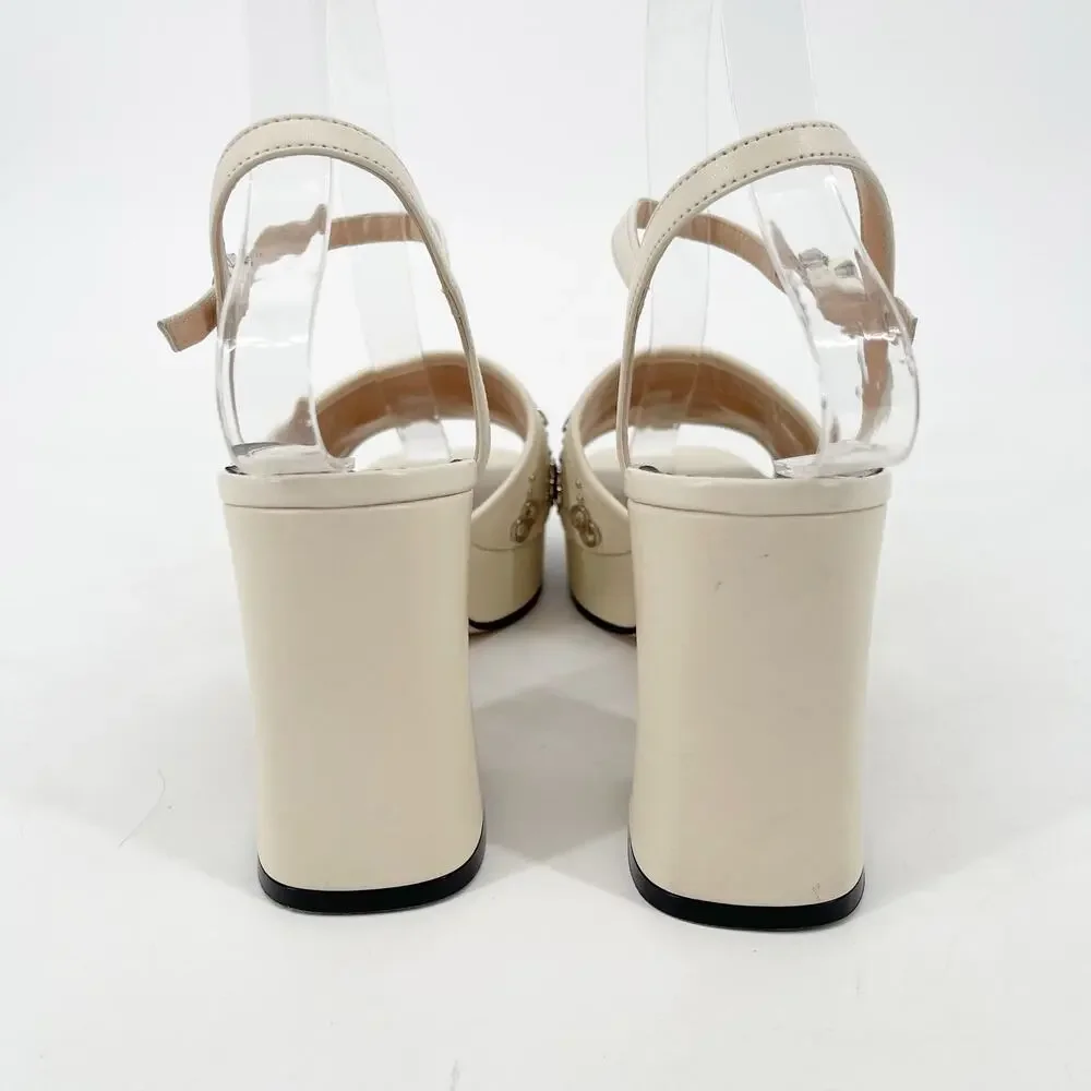 Gucci Mystic White Janaya Interlocking GG Studs Ankle Strap Sandals EU 38.5